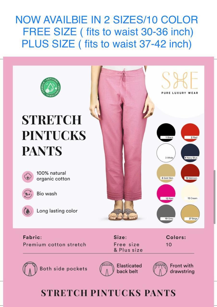 SHE-STRETCH PINTUCKS PANTS-Free Size